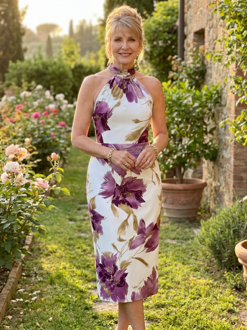 Zinnara | Vestido Midi de Print Floral con Cuello Halter