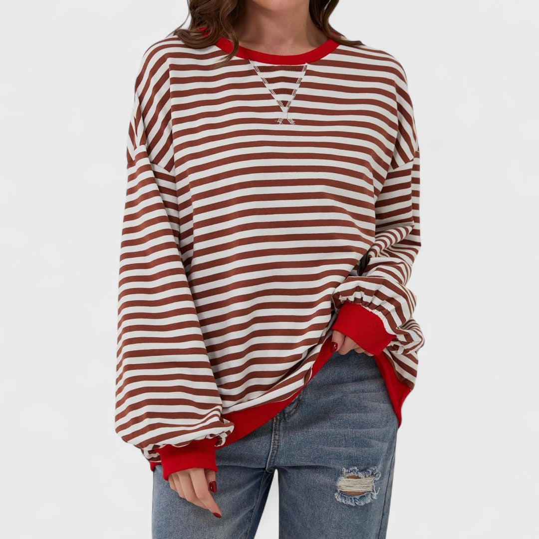 LUKA - Sudadera casual de manga larga y cuello redondo a rayas