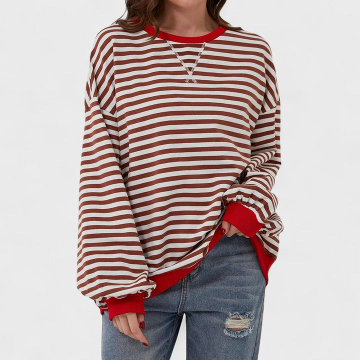 LUKA - Sudadera casual de manga larga y cuello redondo a rayas