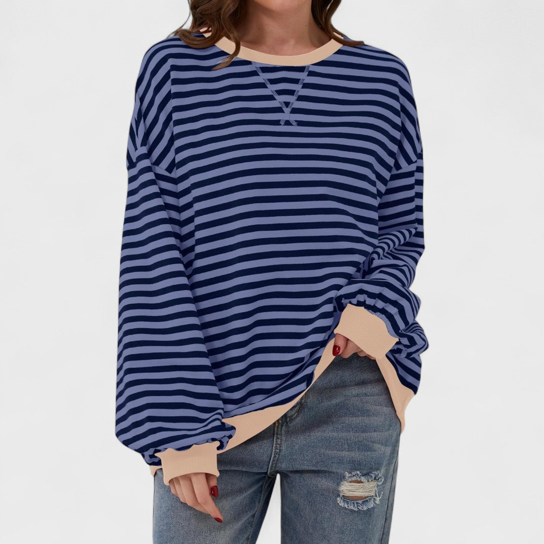 LUKA - Sudadera casual de manga larga y cuello redondo a rayas