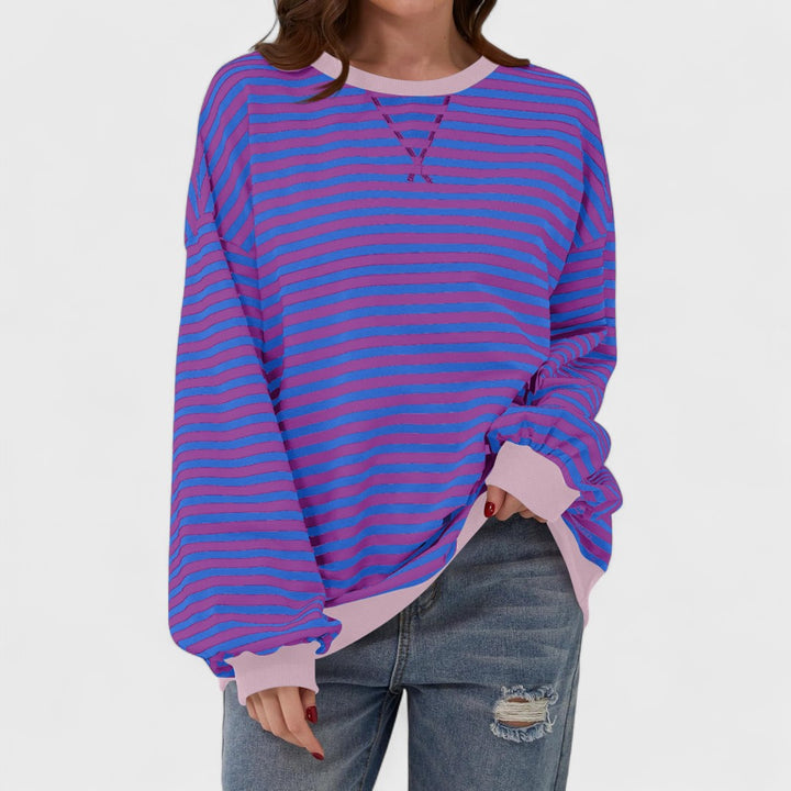 LUKA - Sudadera casual de manga larga y cuello redondo a rayas