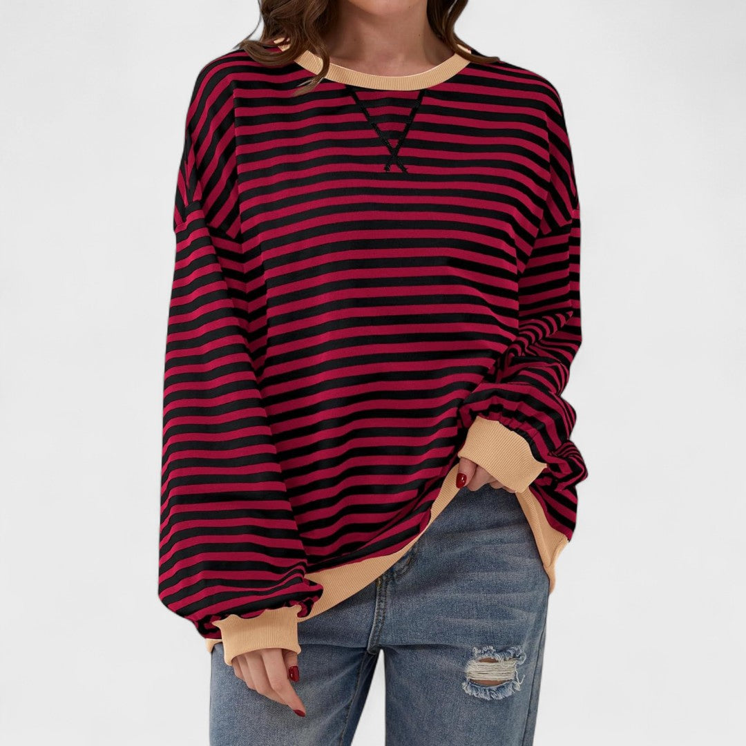 LUKA - Sudadera casual de manga larga y cuello redondo a rayas