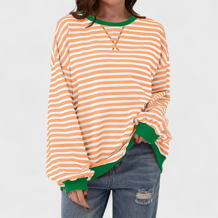 LUKA - Sudadera casual de manga larga y cuello redondo a rayas