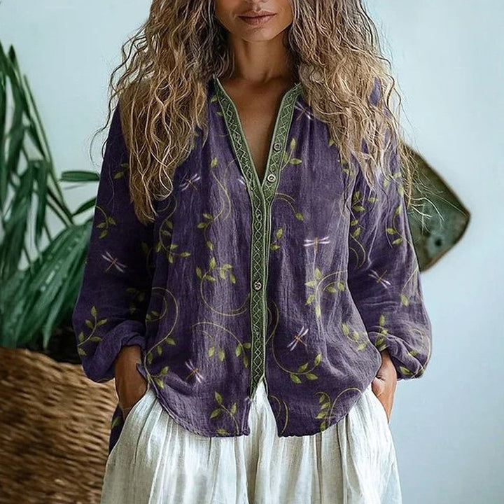 Brianna | Camisa Elegante de Estampado de Hojas Vintage