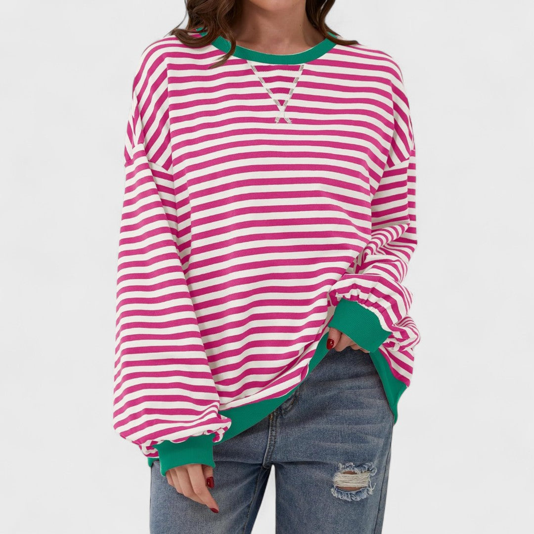 LUKA - Sudadera casual de manga larga y cuello redondo a rayas