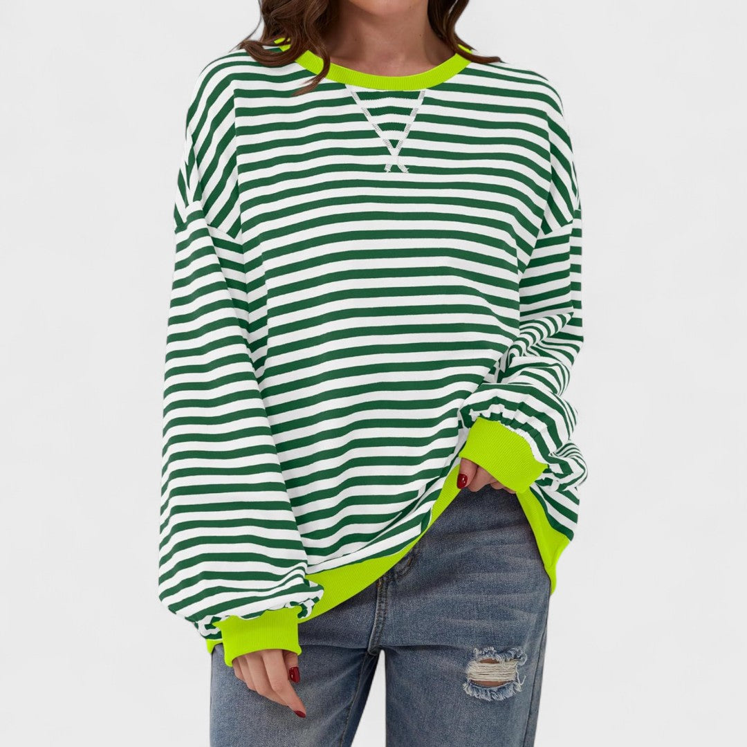 LUKA - Sudadera casual de manga larga y cuello redondo a rayas