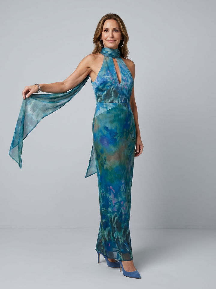 Junípero | Vestido Maxi Sin Mangas con Cuello Halter y Abertura