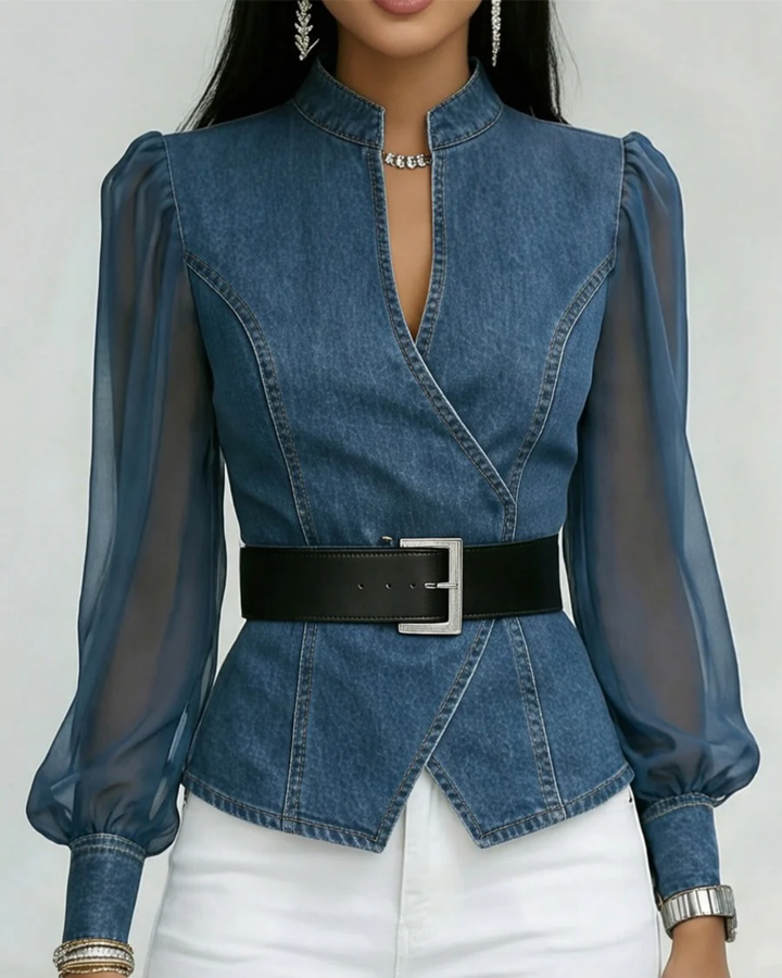 Vessa™ | Top de Denim con Mangas de Chiffon