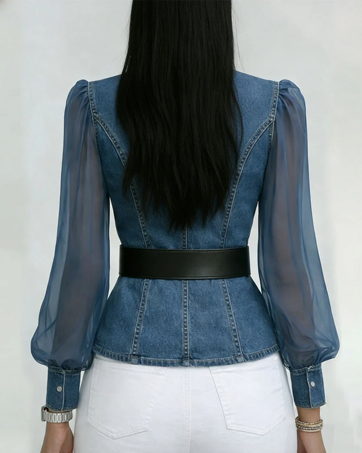 Vessa™ | Top de Denim con Mangas de Chiffon