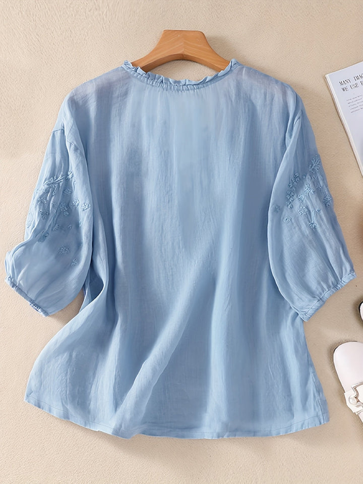 Éléna™ — Blusa bordada elegante en mezcla de lino