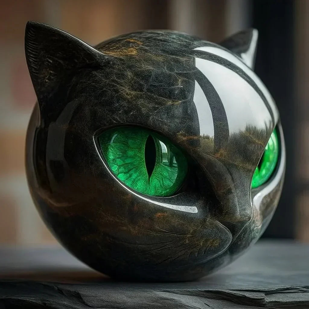 NyxCharm - Escultura de Cabeza de Gato Negro Místico