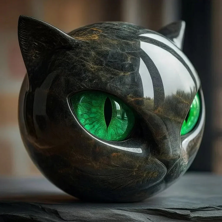 NyxCharm - Escultura de Cabeza de Gato Negro Místico
