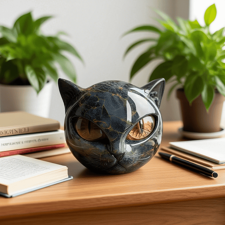 NyxCharm - Escultura de Cabeza de Gato Negro Místico