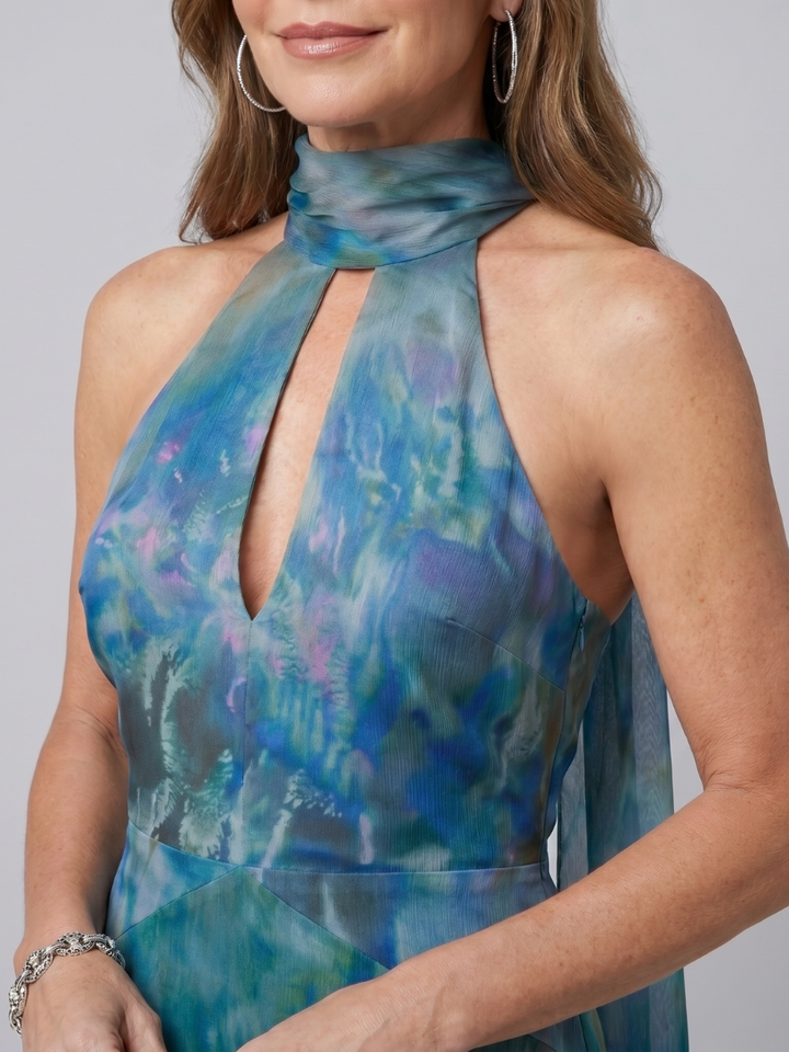 Junípero | Vestido Maxi Sin Mangas con Cuello Halter y Abertura