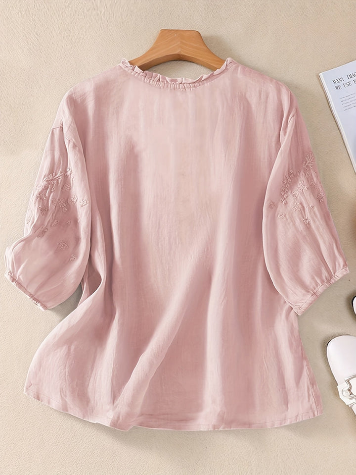 Éléna™ — Blusa bordada elegante en mezcla de lino