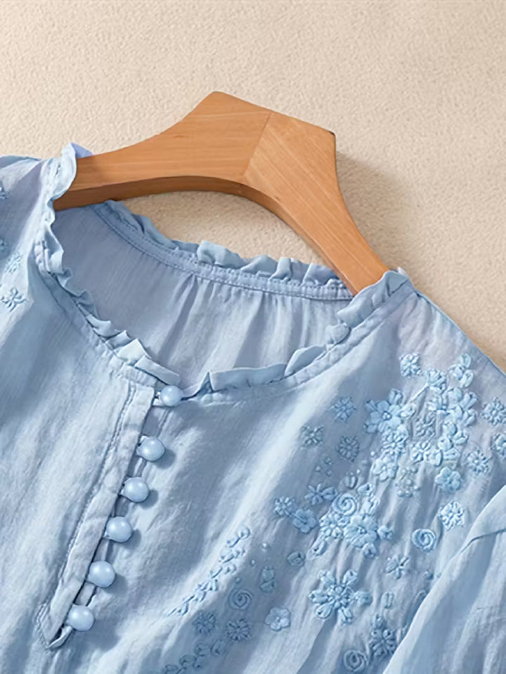 Éléna™ — Blusa bordada elegante en mezcla de lino