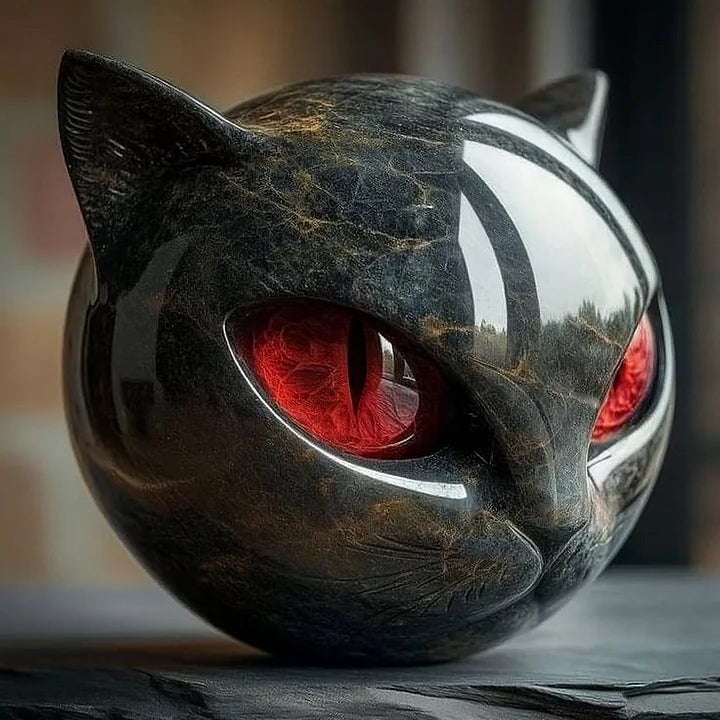 NyxCharm - Escultura de Cabeza de Gato Negro Místico