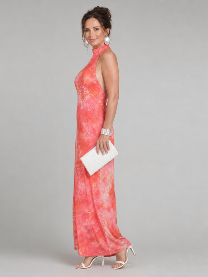 Coraline | Vestido Maxi con Escote Halter y Patrón Impreso