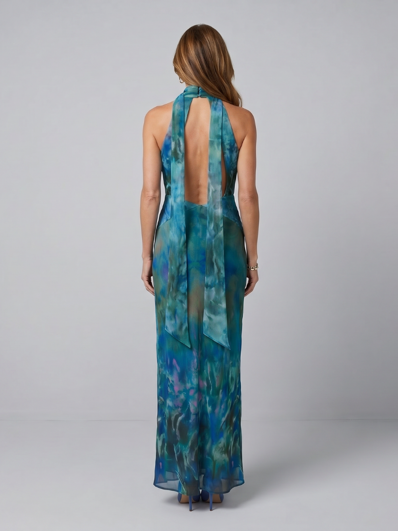 Junípero | Vestido Maxi Sin Mangas con Cuello Halter y Abertura