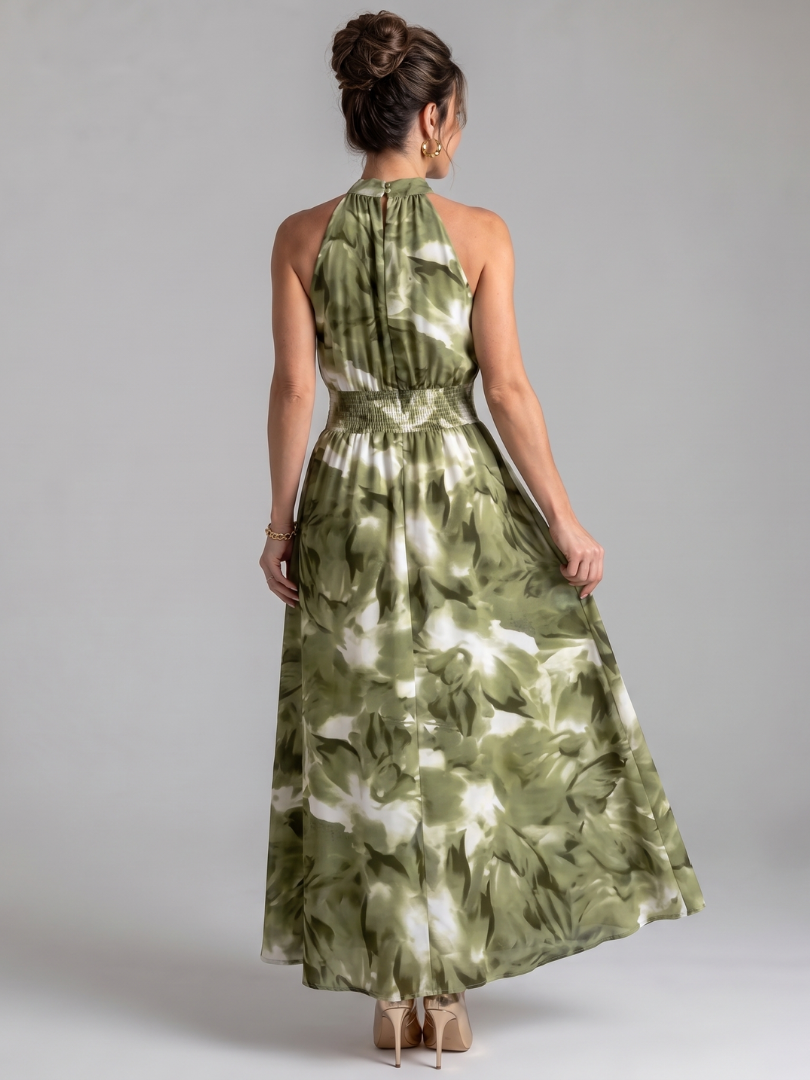 Olivia | Vestido Midi de Talle Fruncido con Estampado Abstracto