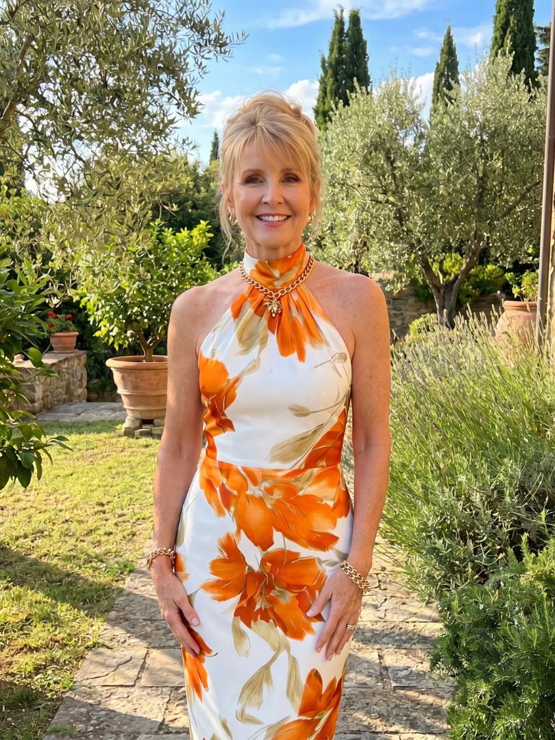 Zinnara | Vestido Midi de Print Floral con Cuello Halter