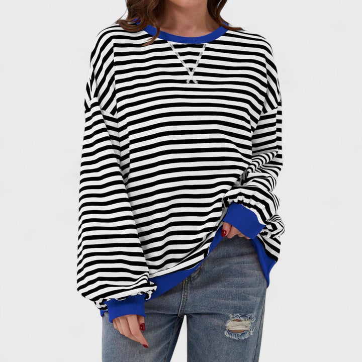 LUKA - Sudadera casual de manga larga y cuello redondo a rayas