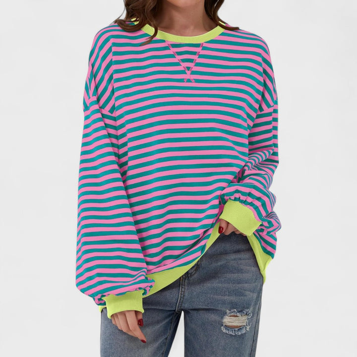 LUKA - Sudadera casual de manga larga y cuello redondo a rayas