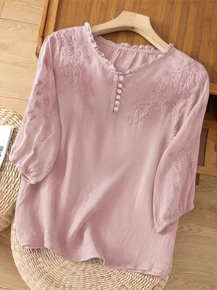 Éléna™ — Blusa bordada elegante en mezcla de lino
