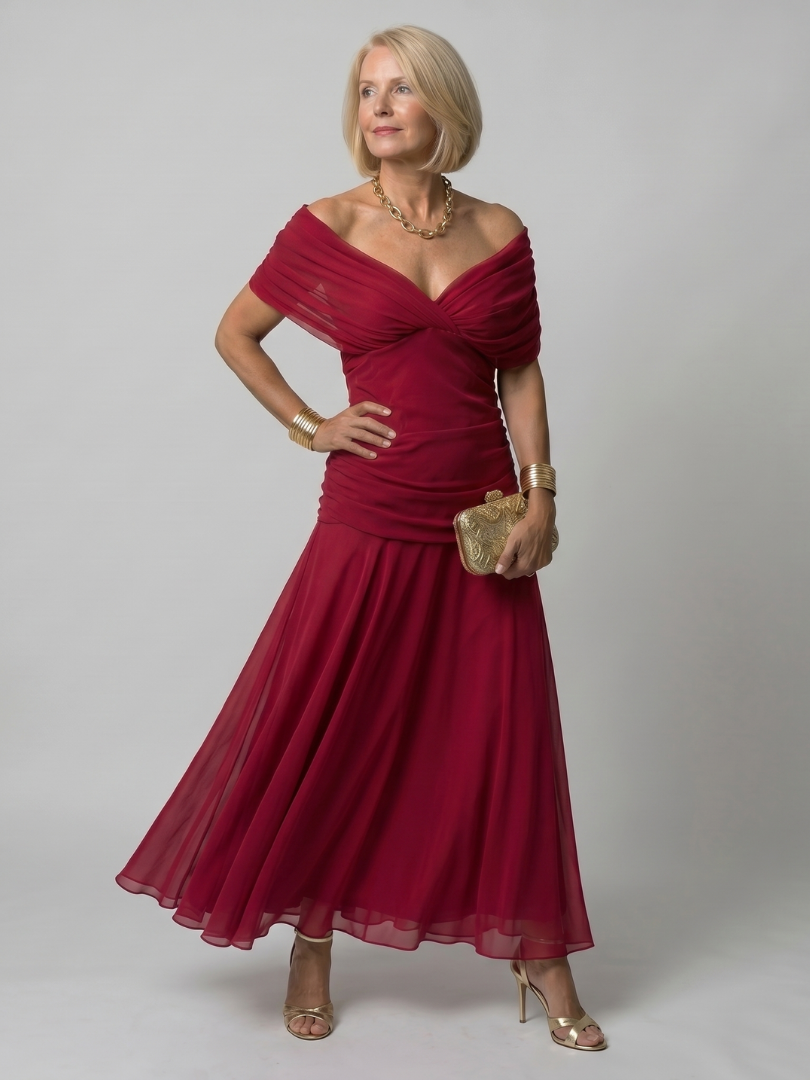 Calen | Vestido Midi Fluido con Hombros Descubiertos