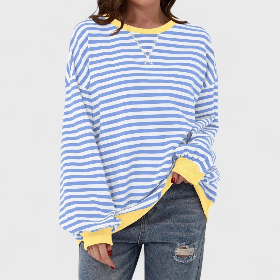 LUKA - Sudadera casual de manga larga y cuello redondo a rayas