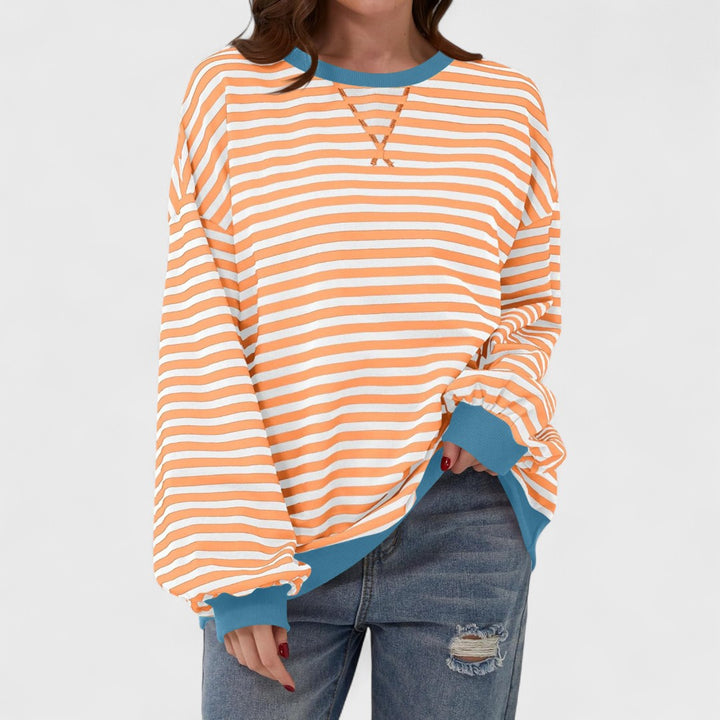 LUKA - Sudadera casual de manga larga y cuello redondo a rayas