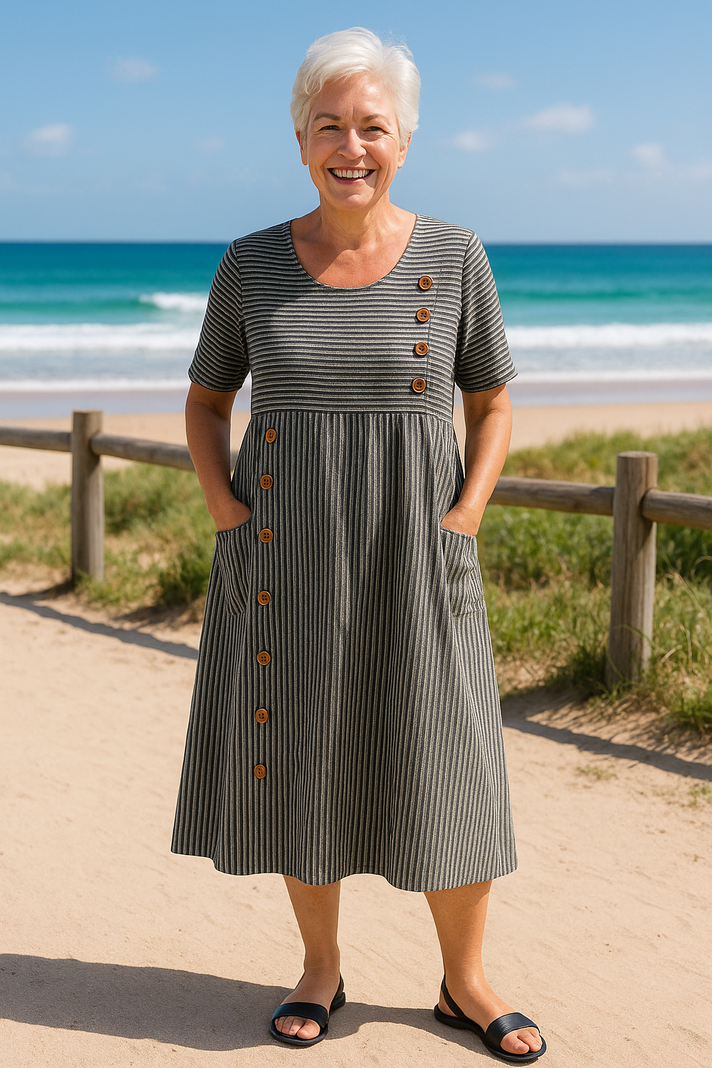 Brienne | Vestido Midi a Rayas – Comodidad Sin Esfuerzo, Confianza Diaria