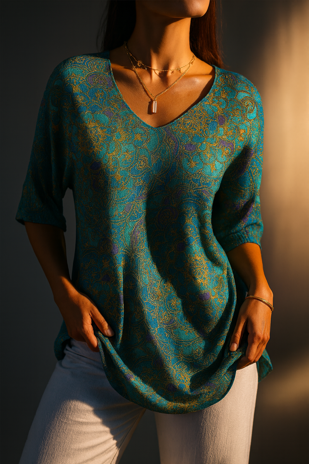 Bérangère™ — Blusa fluida elegante con estampado refinado