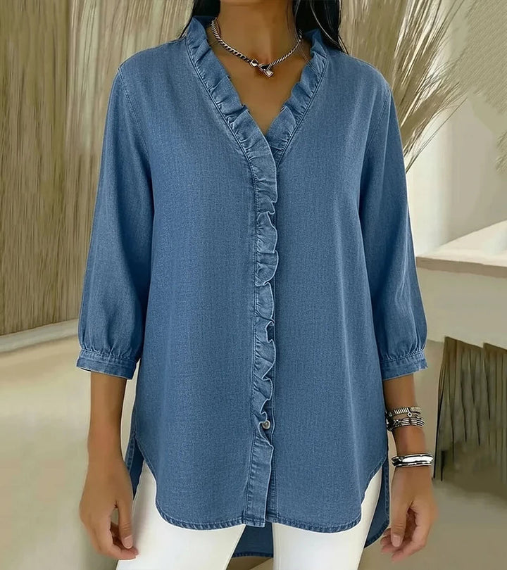 Clémence™ — Blusa fluida con cuello en V y volantes