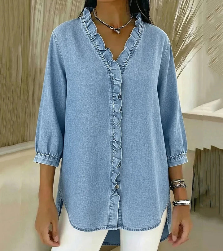 Clémence™ — Blusa fluida con cuello en V y volantes