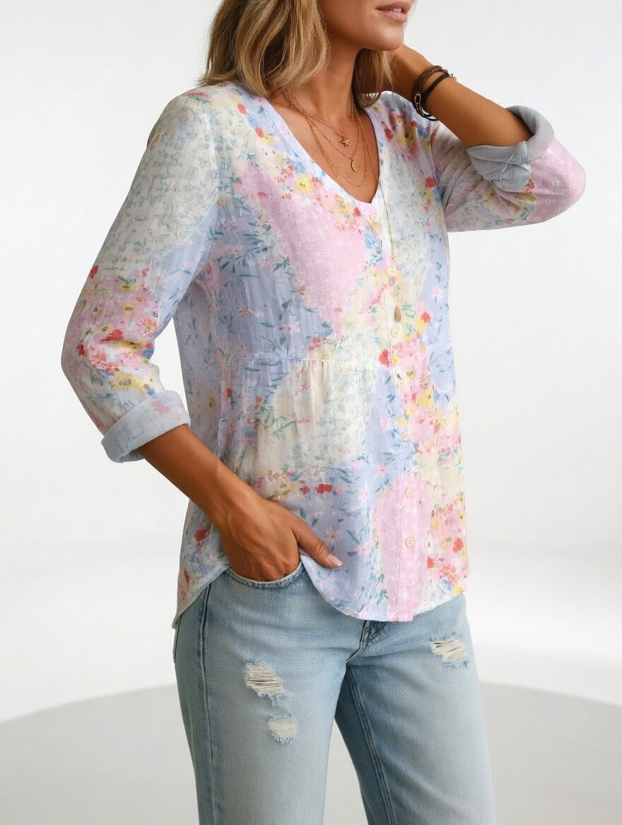 Maréline™ — Blusa floral elegancia suave natural