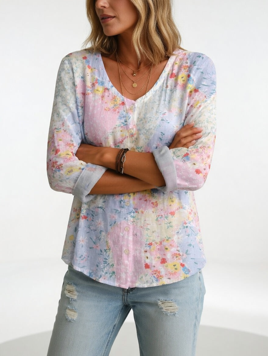 Maréline™ — Blusa floral elegancia suave natural