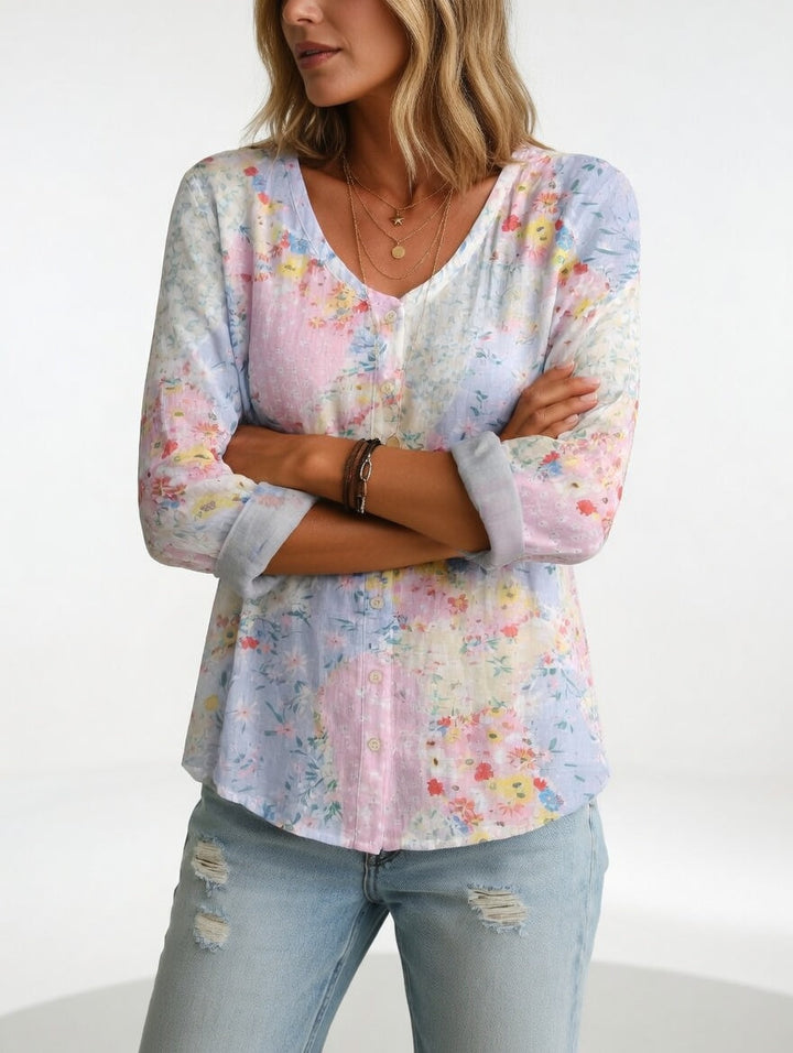 Maréline™ — Blusa floral elegancia suave natural
