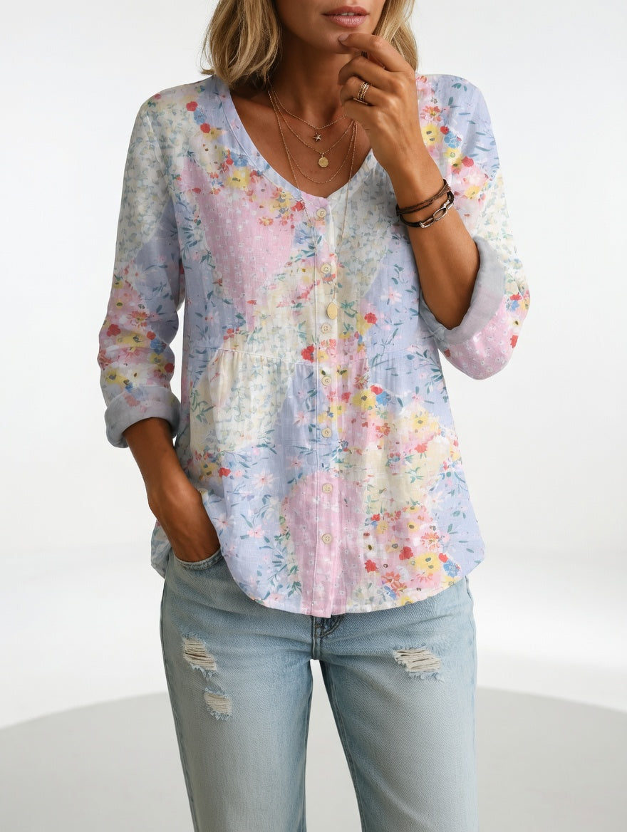 Maréline™ — Blusa floral elegancia suave natural