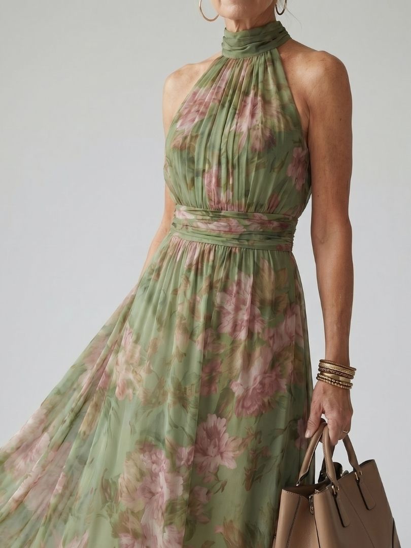 Mirelle | Vestido Midi con Halter Fruncido