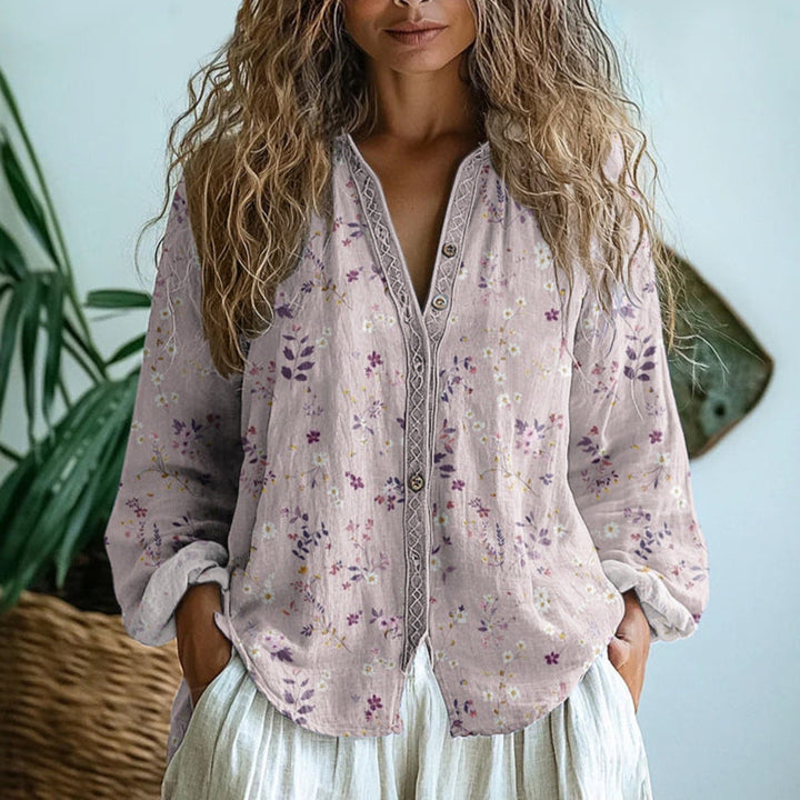 Brianna | Camisa Elegante de Estampado de Hojas Vintage