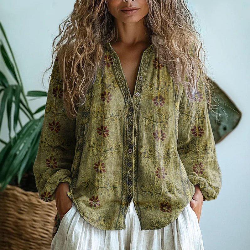 Brianna | Camisa Elegante de Estampado de Hojas Vintage