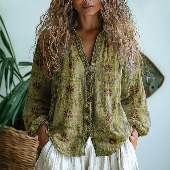 Brianna | Camisa Elegante de Estampado de Hojas Vintage