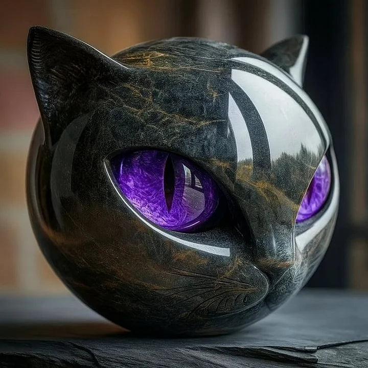 NyxCharm - Escultura de Cabeza de Gato Negro Místico