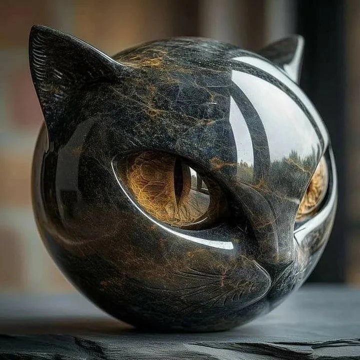NyxCharm - Escultura de Cabeza de Gato Negro Místico