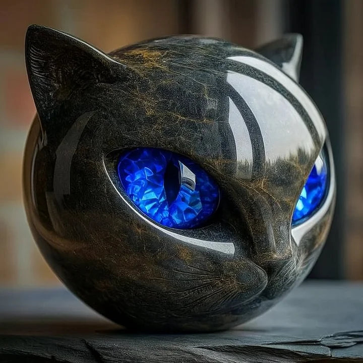 NyxCharm - Escultura de Cabeza de Gato Negro Místico