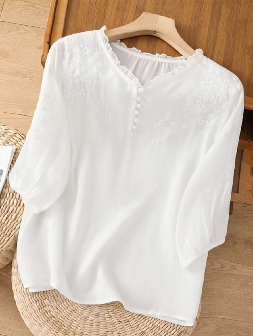 Éléna™ — Blusa bordada elegante en mezcla de lino