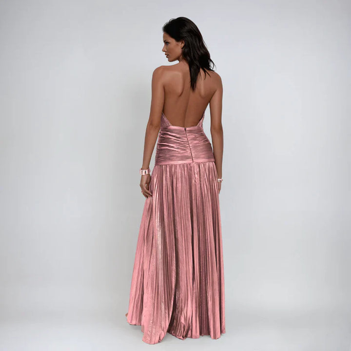 Emma | Vestido Halter Abierto en la Espalda Metálico